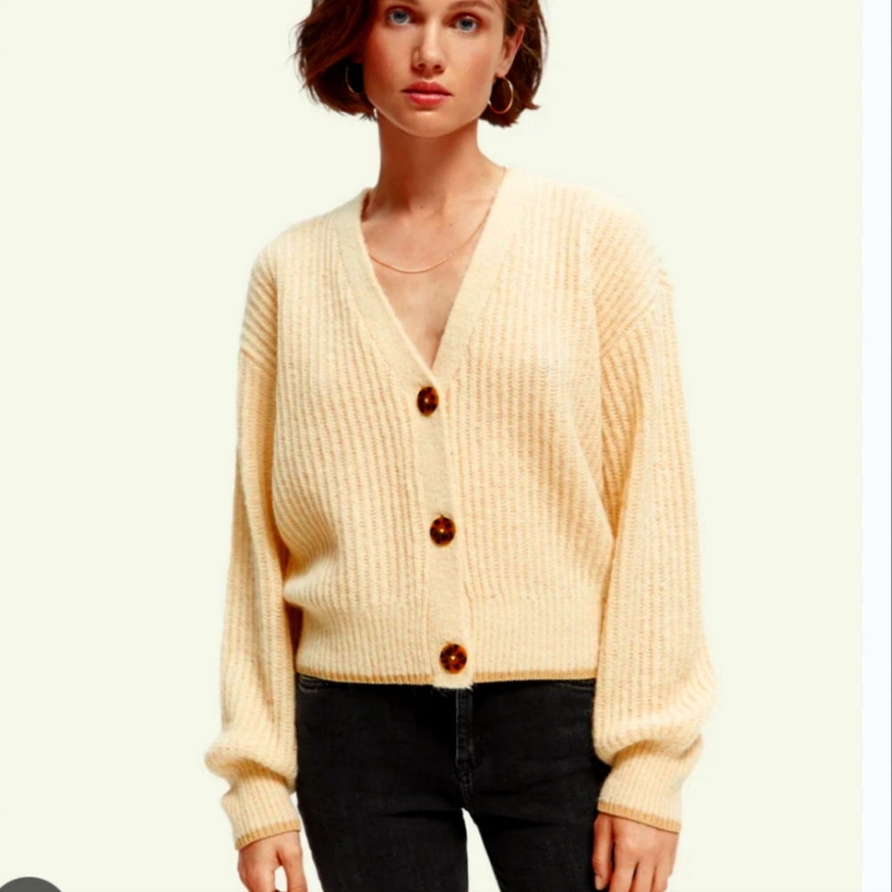 Scotch & Soda Amsterdam Cream 3 Button Cardigan Size Small
